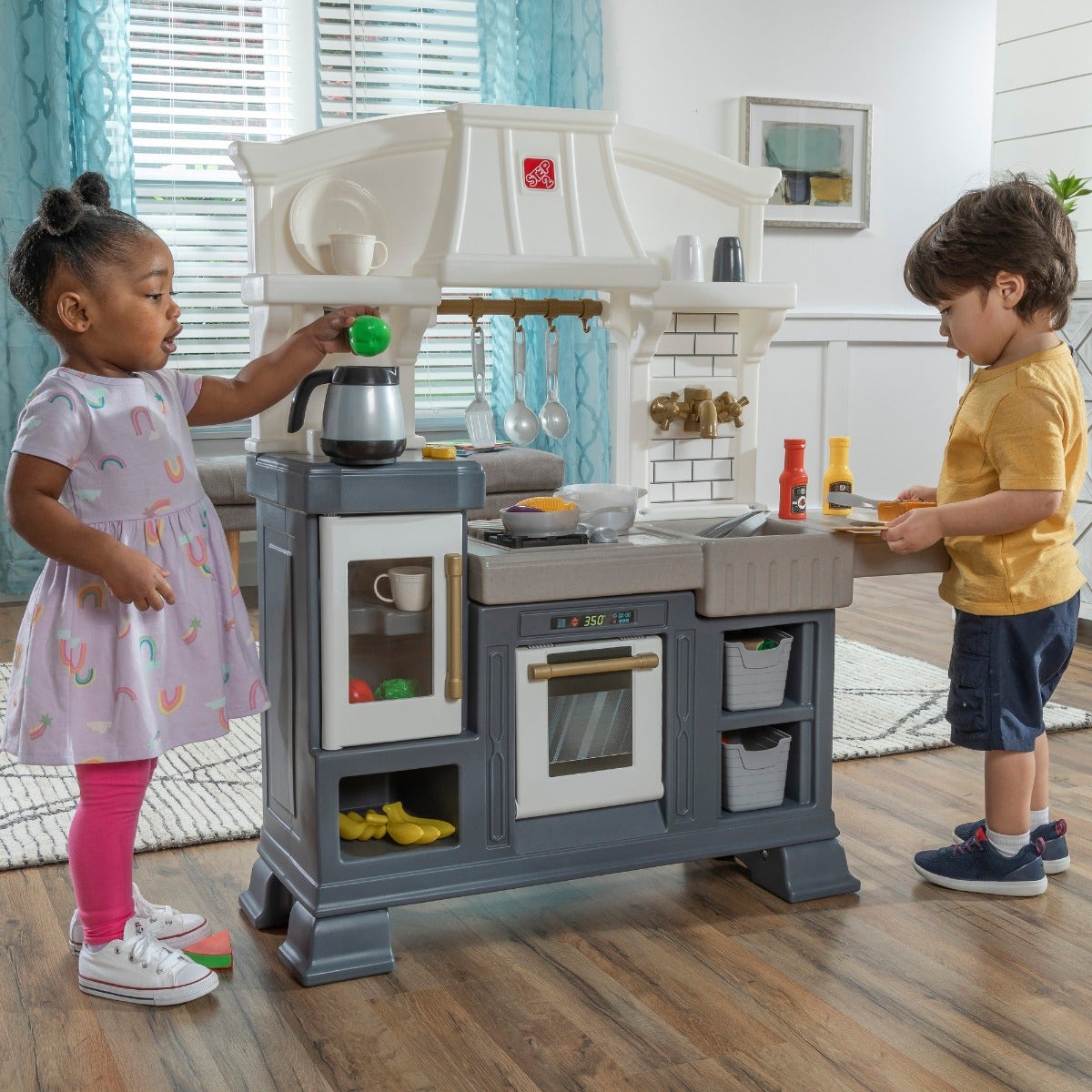 Gilded Gourmet Kitchen with kids playing