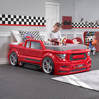 Turbocharged Twin Truck Bed with boy reading in kids bed